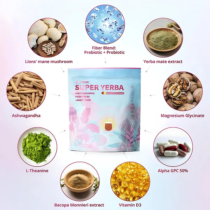 ZOOONE Super Yerba | Yerba Mate Instant Tea Powder | RASPBERRY LEMONADE Flavor | 30 Servings