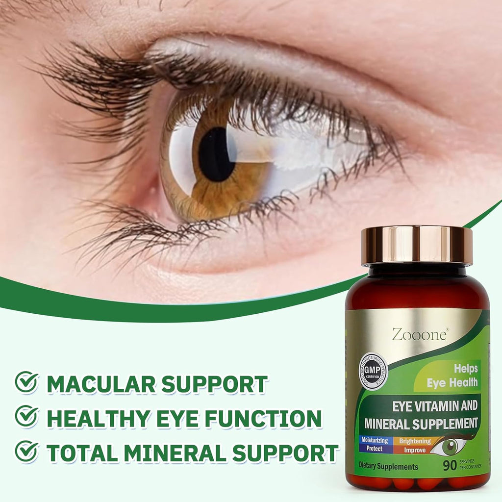 Zooone Lutein Eye Vitamins Supplement 90pcs, Lutein & Zeaxanthin for Women Men to Against Macular & Dry Eye