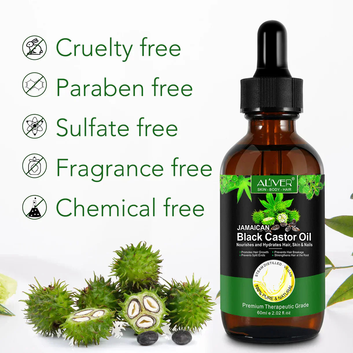 Aliver 100% Pure & Natural Jamaican Black Castor Oil Promotes hair growth，Prevent hair damage